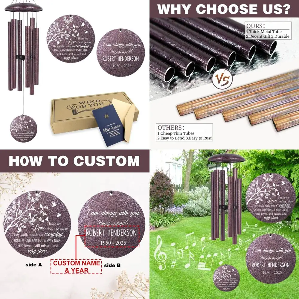 

custom engraved tree of life wind chimes in memory of deceased loved ones