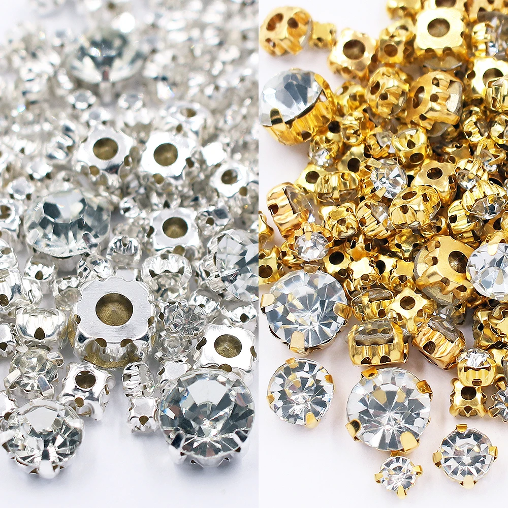 

100pcs 3mm-10mm Silver Claw Sew On Rhinestones Flatback Base Shiny Crystals Glass Beads Sewing Rhinestone Clothing Crafts Stones