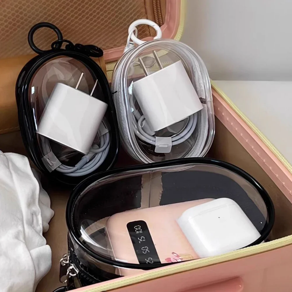 Portable Data Cable Storage Bag with Stand Clear Cable Organiser Mini Travel Cable-Winder Makeup Lipsticks Storage Pouch