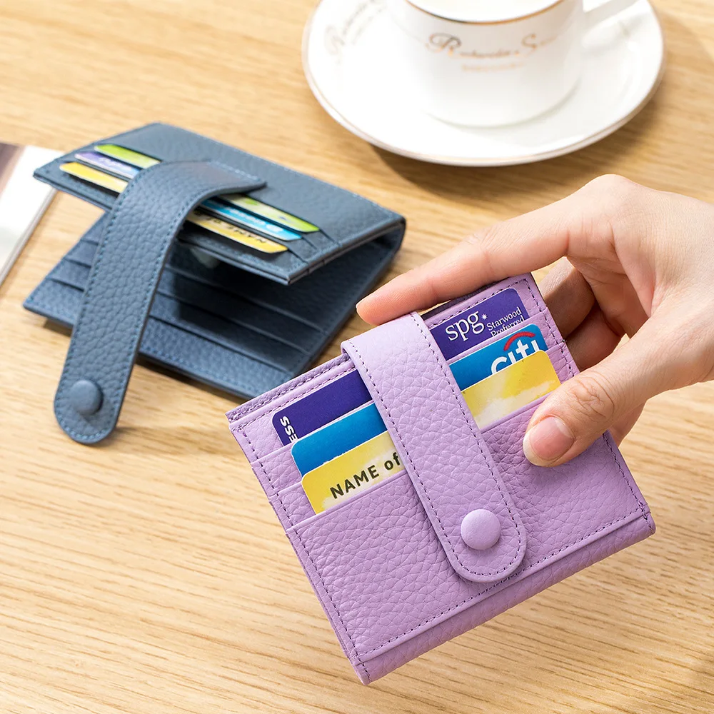 Genuine Leather Women's Short Ultra-thin Small Wallet Korean Multi-slot Card Holder Compact Cowhide Exquisite Coin Purse