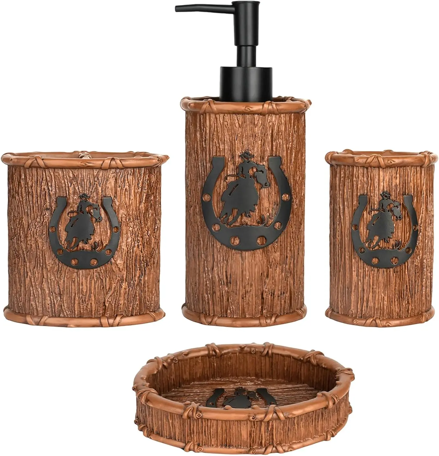 

Bathroom Accessory Sets 4PCS Bathroom Accessories Set Complete Western Rustic Horseshoes Decoration Includes Lotion Dispenser To