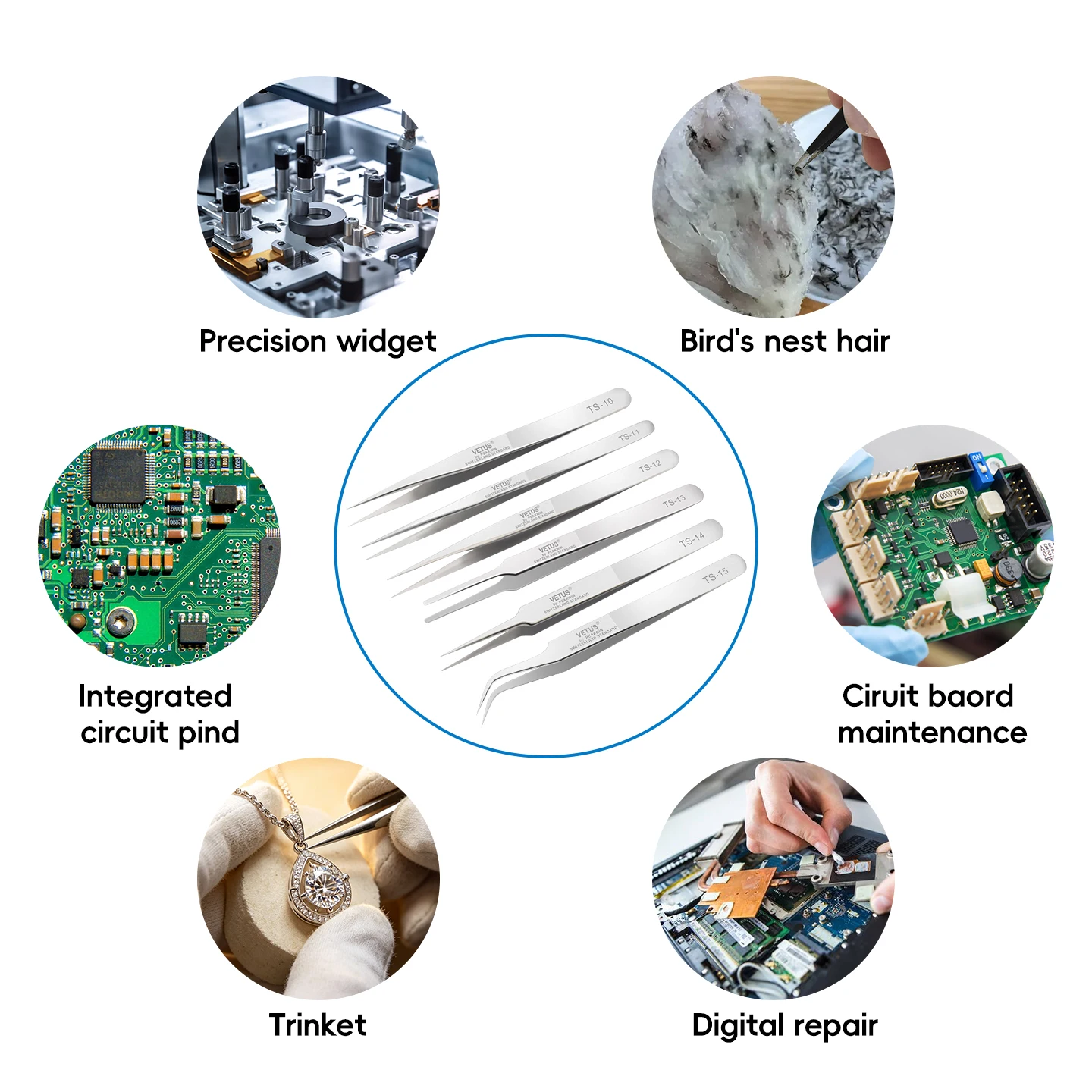 VETUS TS Series Tweezers Stainless Steel Precision Electronics Soldering Repair Assembly Tool Economic Durable