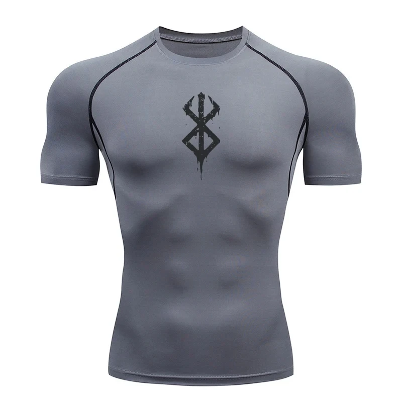 New Men's Printed Casual Tight Fitting Shirt Summer Short Sleeved Rash Guard Gym Workout T-shirt Sports Quick Drying Top