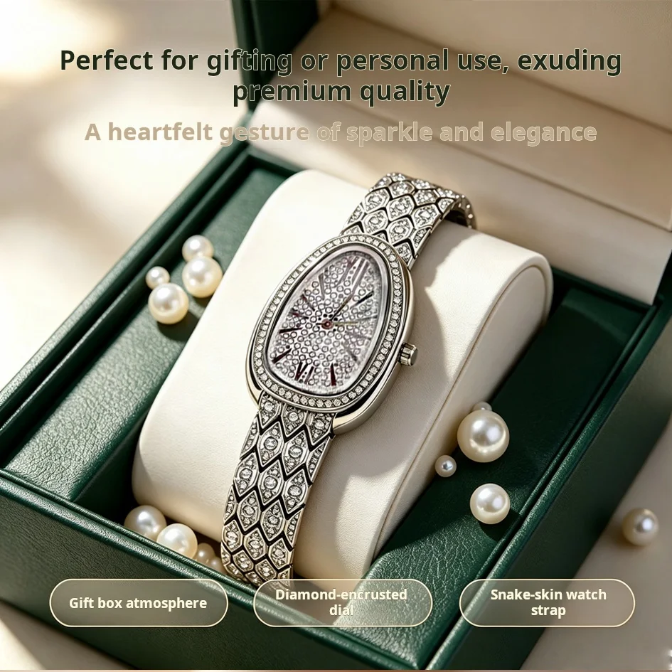 LITTLE WOOD Women's Snake-Pattern Watch Fully Set with Diamonds Stylish High-End Women's Quartz Watch watches for woman