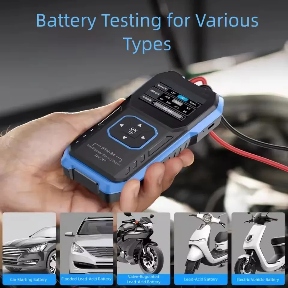 FNIRSI BTM-24 Auto Battery Tester 12/24V Voltage Capacity Tester Electric Vehicle Battery Life Startup Load Charging Measurement