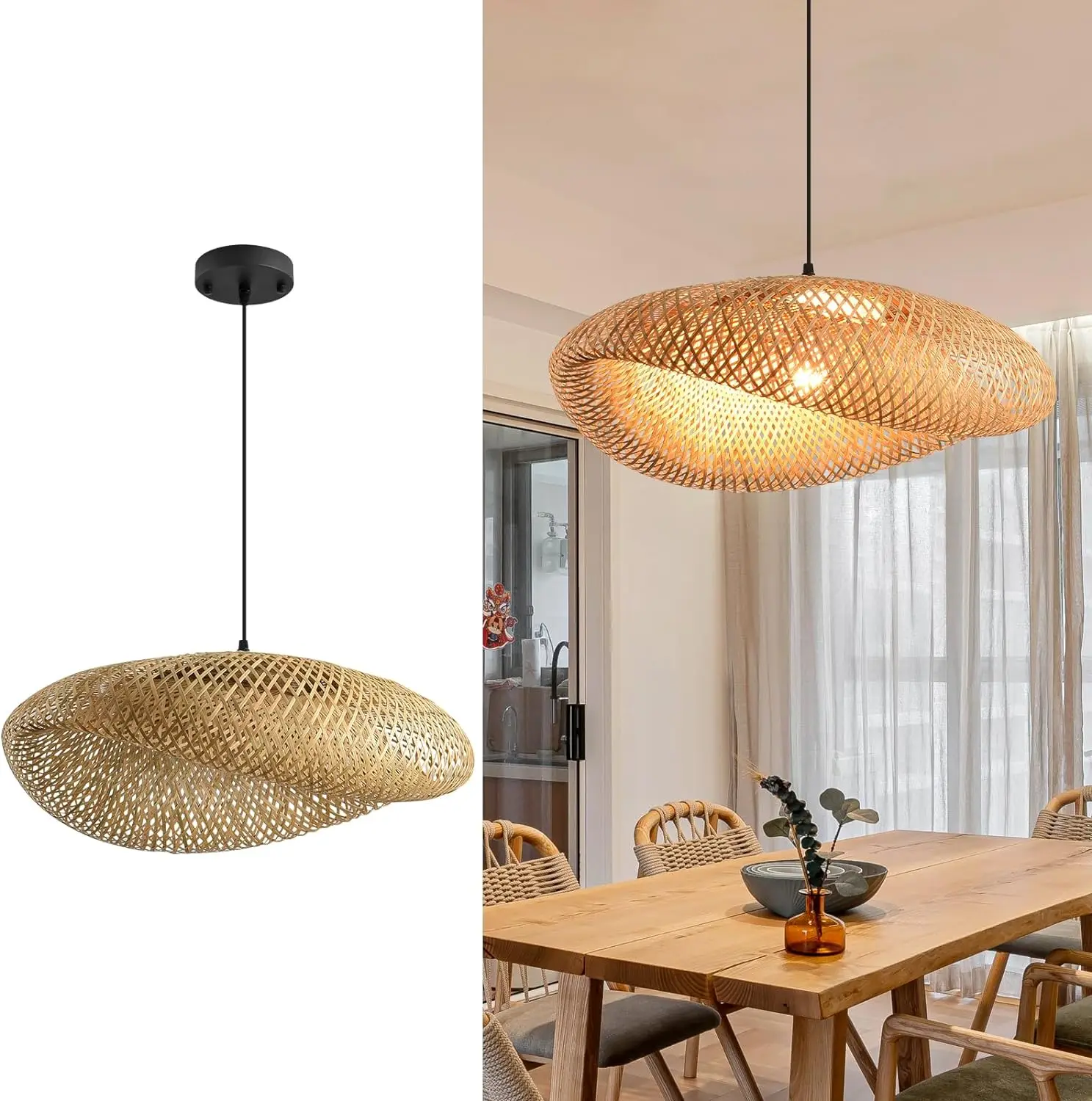 

Hand-Woven Bamboo Led Pendant Lamp Rattan Wicker Pendant Chandeliers Lights For Bedroom Living Dining Room Lounge Restaurant