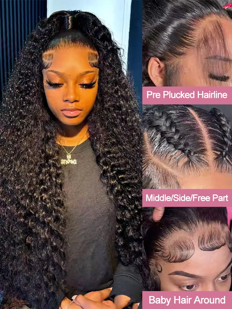 密度300%のディープウェーブ、13x6 HDレースフロントウィッグ、ブラジル産40～46インチ、ウォーターカール、13x4、360レースフロント人毛ウィッグ（女性用）