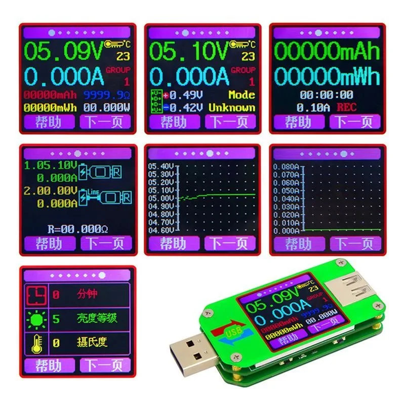M24 tela colorida USB tensão e amperímetro resistência Micro medidor de teste display LCD colorido de 1,44 polegadas