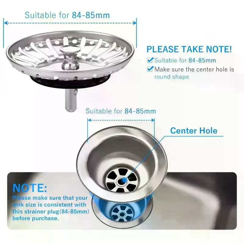 84mm Kitchen Sink Filter Hole Bathtub Hair Catcher Stopper Bathroom Sewer Drain Strainer Basin Sink Waste Filter Tools