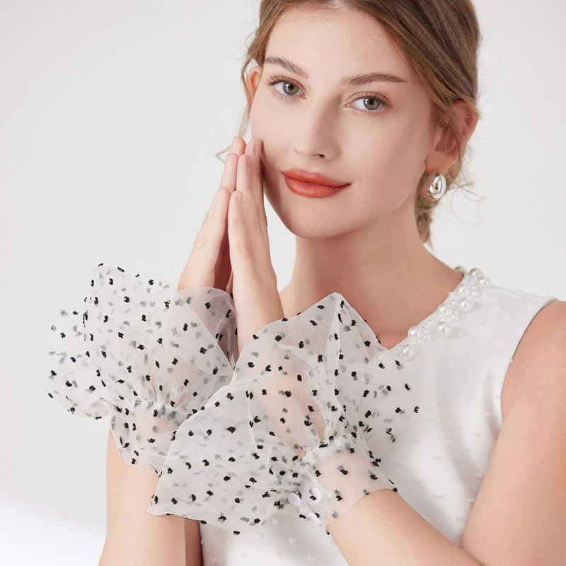 

Elegant Dot Tulle Transparent Mesh Decorative Sleeves Girls Extension Wrist Detachable Flare False Cuff Clothing Accessories