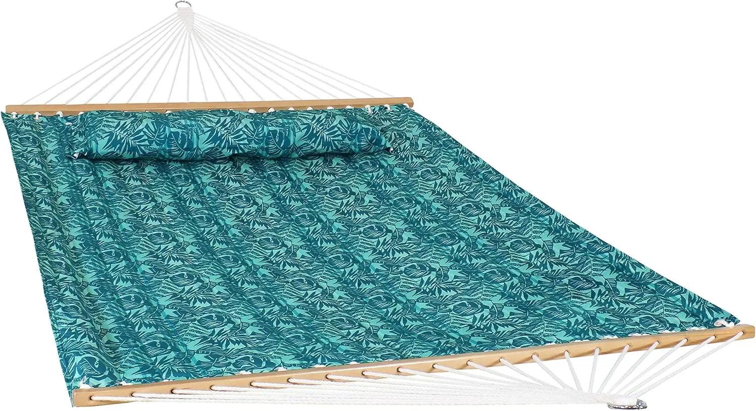 Printed Quilted Polyester Double Hammock and Pillow - 450-Pound Weight Capacity - Cool Blue Tropics