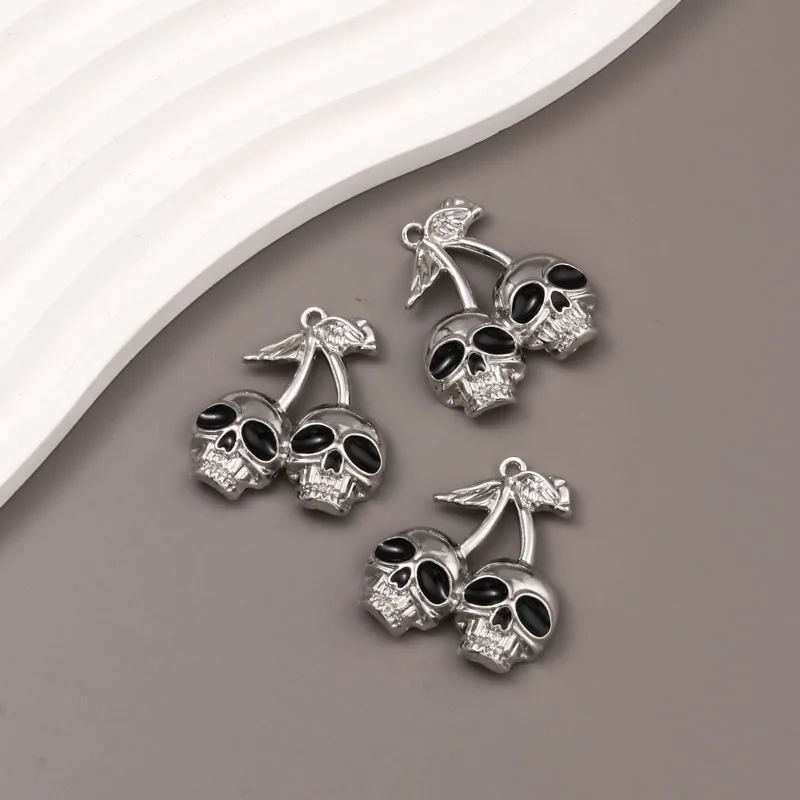 5pcs New Skeleton Cherry Enamel Charms Halloween Y2K Style Pendants For Making DIY Findings Accessories Necklace