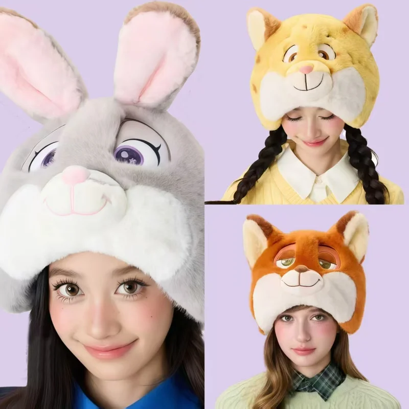 

Disney Zootopia Judith Nick Clawhauser Plush Hat Winter Cartoon Ear Protection Cap for Kids Warm Cosplay Gift for Christmas