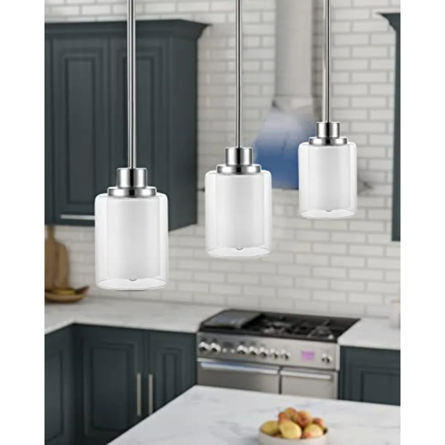 1-Light Mini Pendant Light Fixtures 2-Pack Modern Hanging Ceiling Light Adjustable Height Brushed Nickel Pendant Lighting with