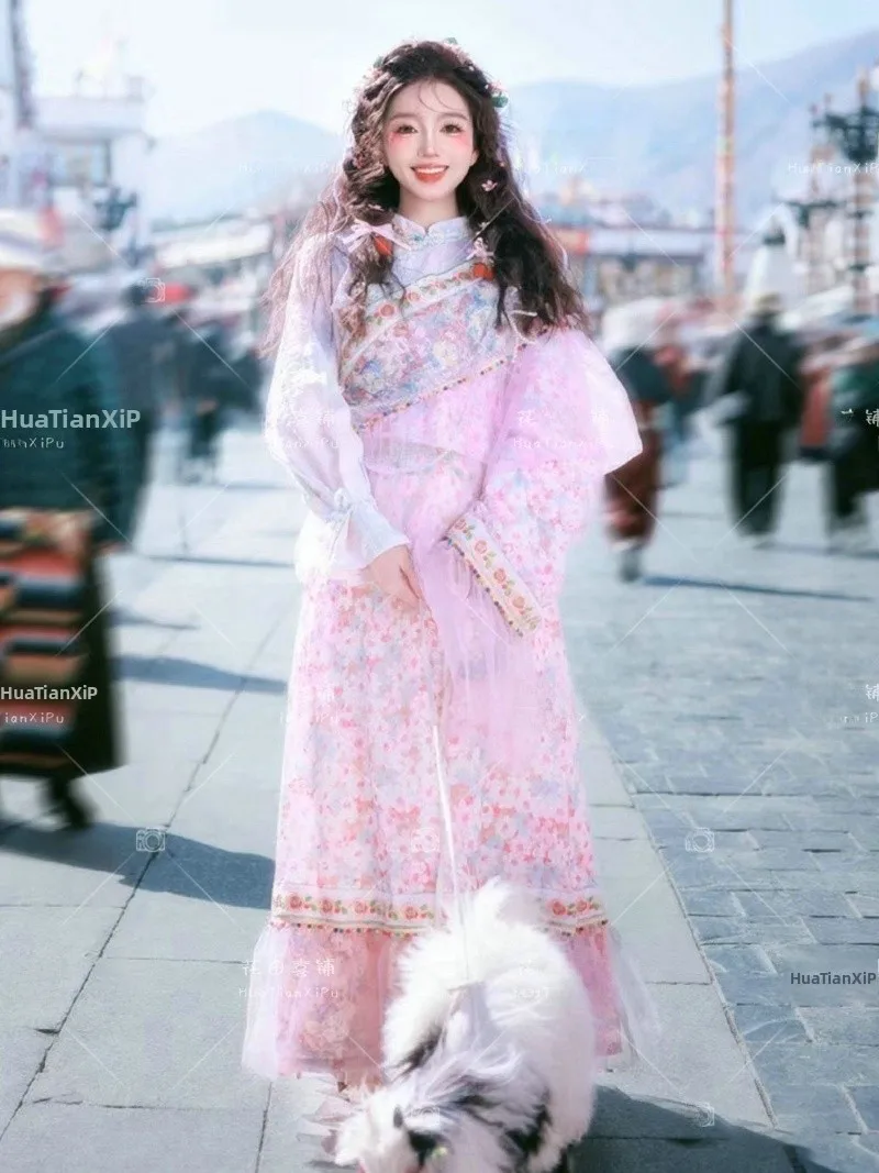 

Summer New Version Tibetan Costume Set Girl's Thin Photography Travel Shooting Clothing Ethnic Stage Performance Outfit
