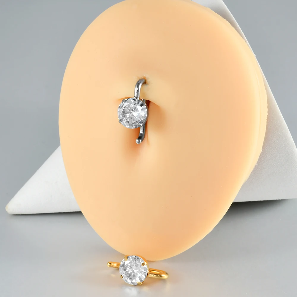 1-2PCS Sexy Hang Single CZ Belly Button Ring 14G Surgical Steel 18K Gold Plated Cublic Zirconia Belly Ring Piercing Bodyjewelry