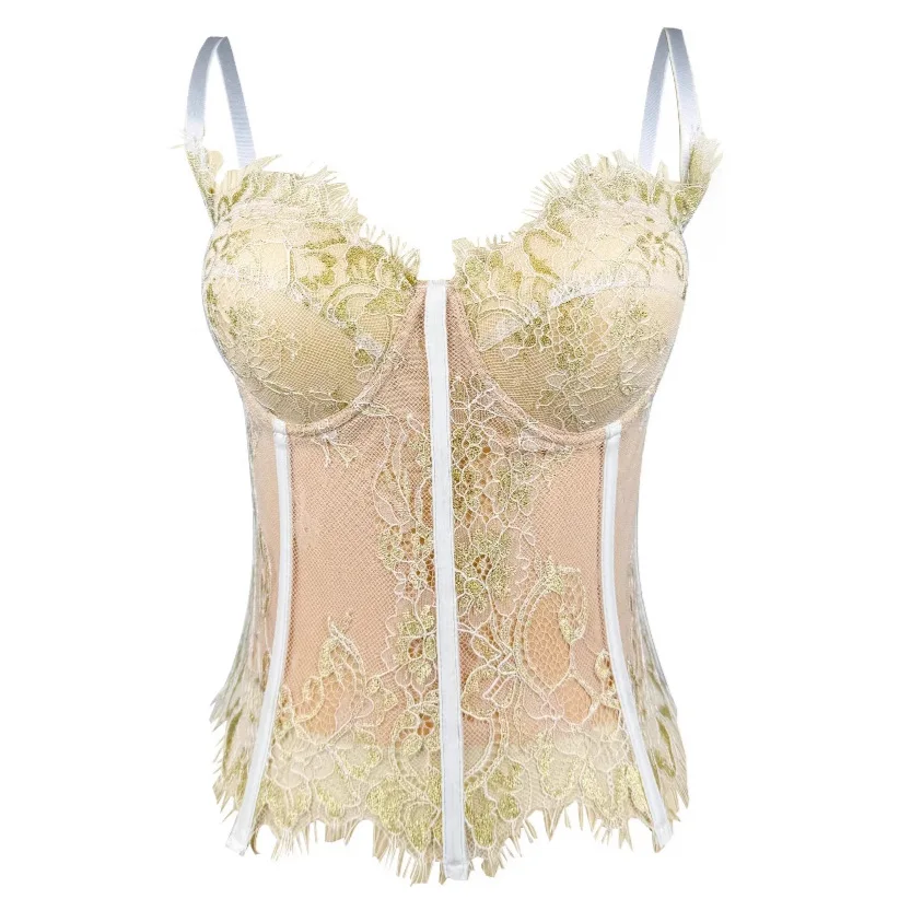 New Black Lace Halter Bra With Cutouts For Women Latex Chest Pads Shaping Strapless Top Wire-Free Backless Inner Tank Top