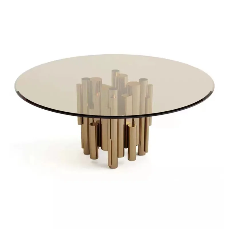 Modern light luxury stainless steel home dining table model room creative restaurant round table