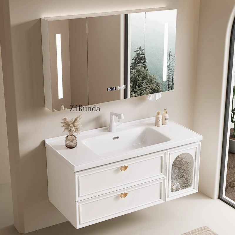 New French ceramic integrated basin bathroom cabinet combination washbasin cabinet wall-mounted
