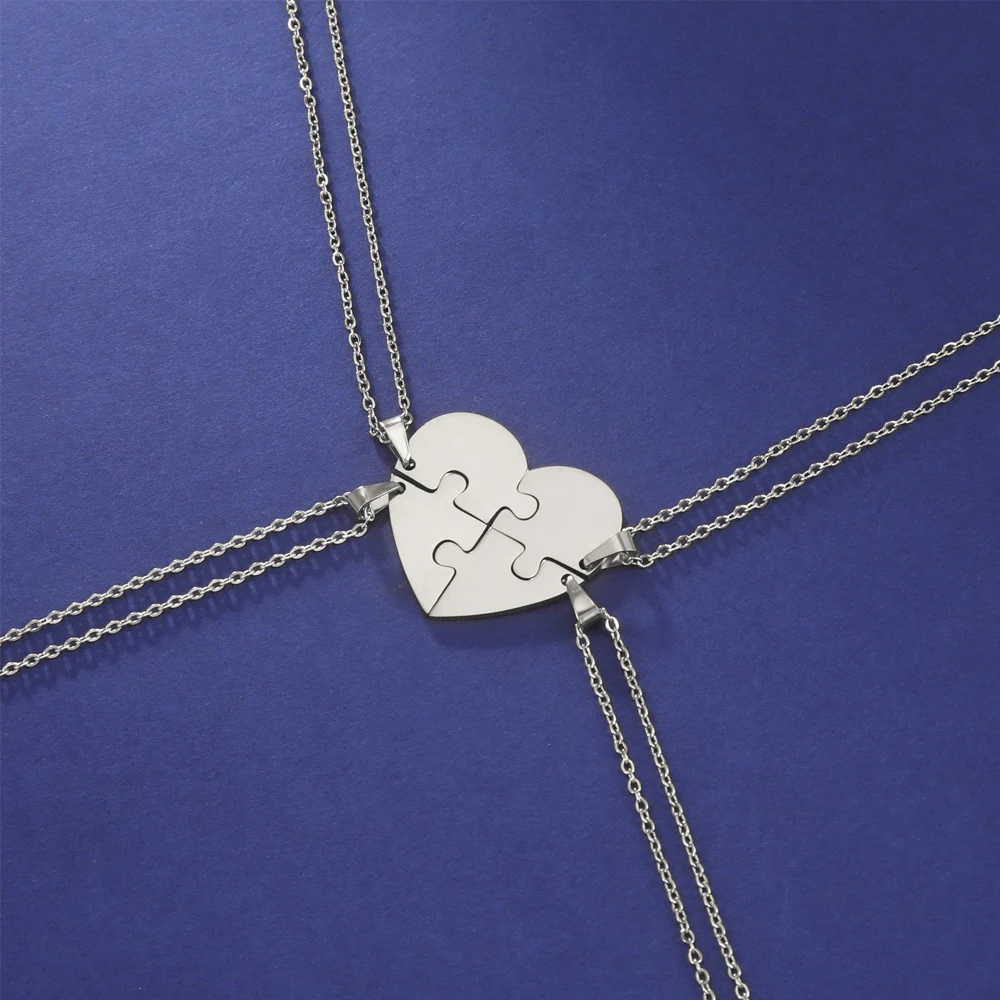 EUEAVAN Stainless Steel Combination Heart Puzzles Pendant Necklace Fashion Choker Necklaces Simple Jewelry Best Friends Family