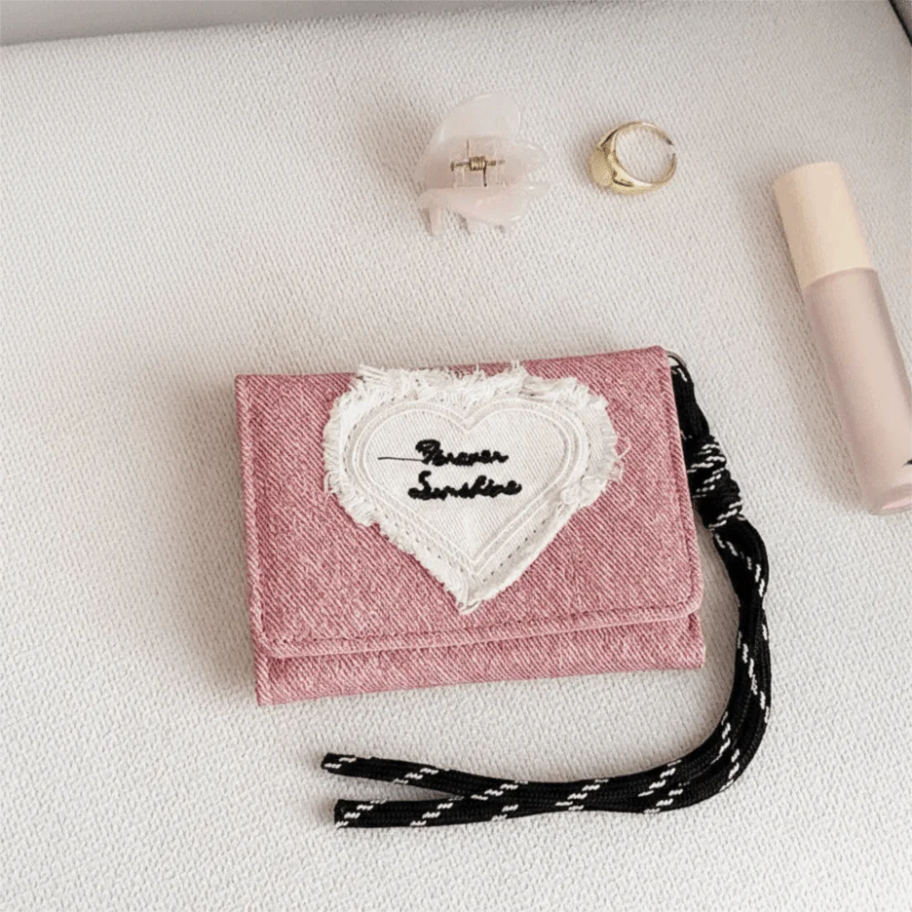 

PU Leather Tri-fold Wallet Canvas with Lanyard Leather Card Holder Anti-splash Water Large Capacity Three Fold Wallet Shopping