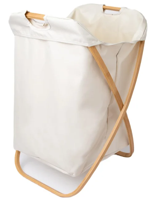 

！@Combohome X Shape Foldable Bamboo Laundry Hamper Basket With Machine Washable Canvas Liner Bin Clothes Storage Bag