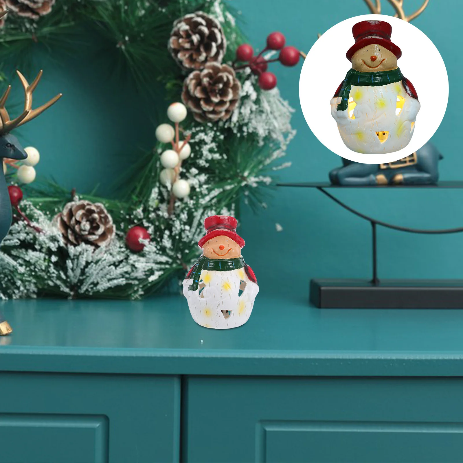 

Christmas LED Snowman Night Light Resin Glowing Xmas Winter Tabletop Holiday Decor Snowman LED Night Light Holiday Table Lamp