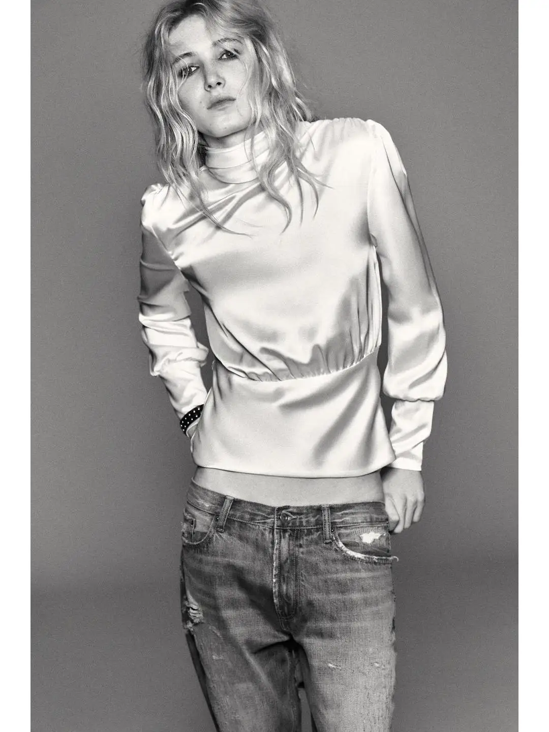 

Французский шелковый атлас Bal irt со складками на плечах и декором узел, женский обычный све Long irt