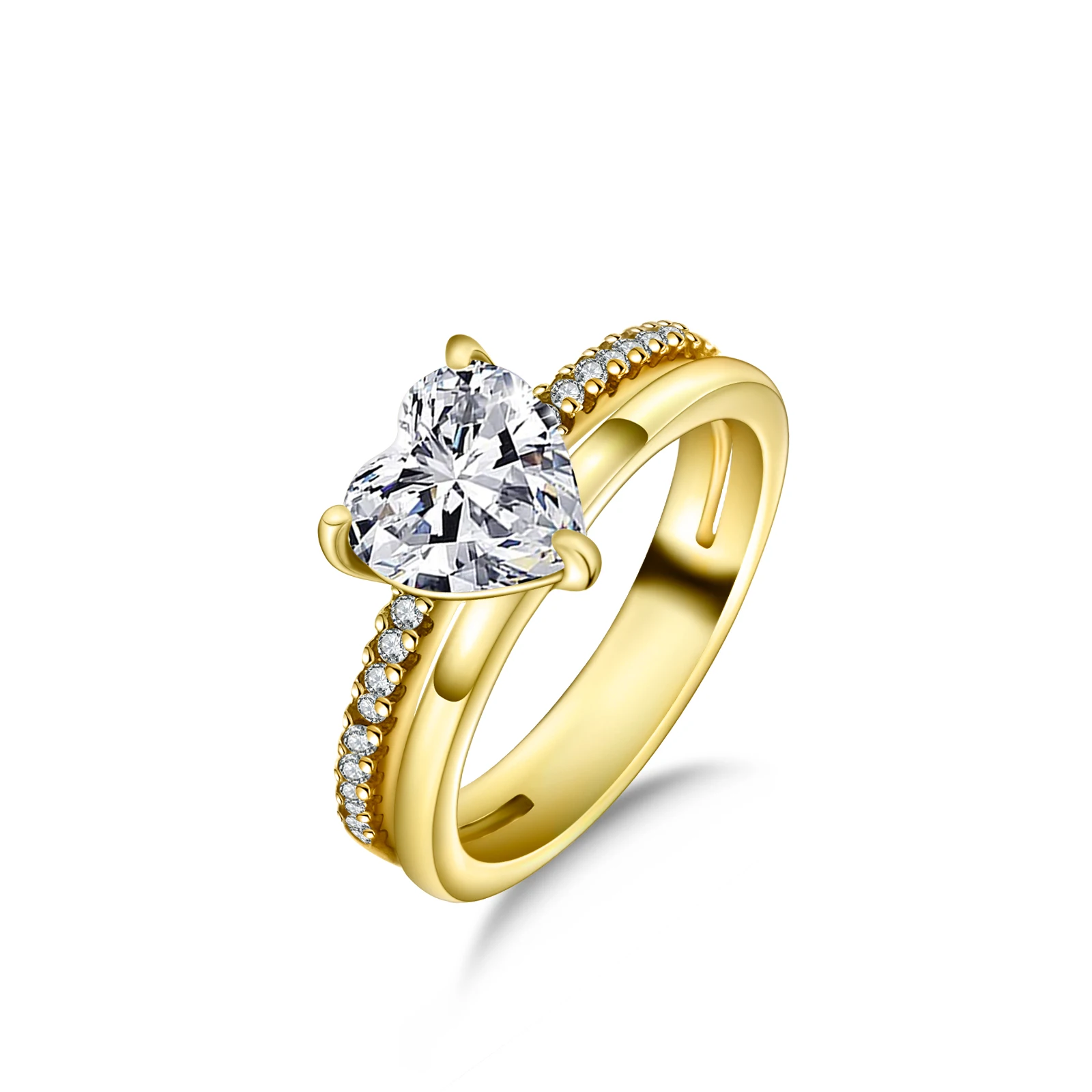 Anillo de compromiso de plata con corazón, solitario brillante y banda con detalles de circonita cúbica, hipoalergénico para piel sensible, moderno y llamativo.