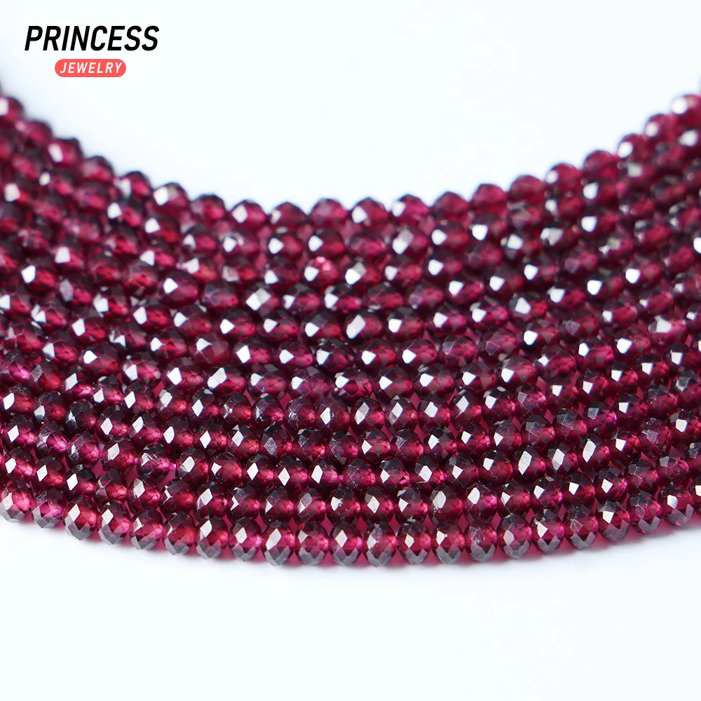 A +++ alami Brasil merah Garnet 3.7-4mm manik-manik segi untuk membuat perhiasan gelang kalung Aksesori DIY manik biji grosir