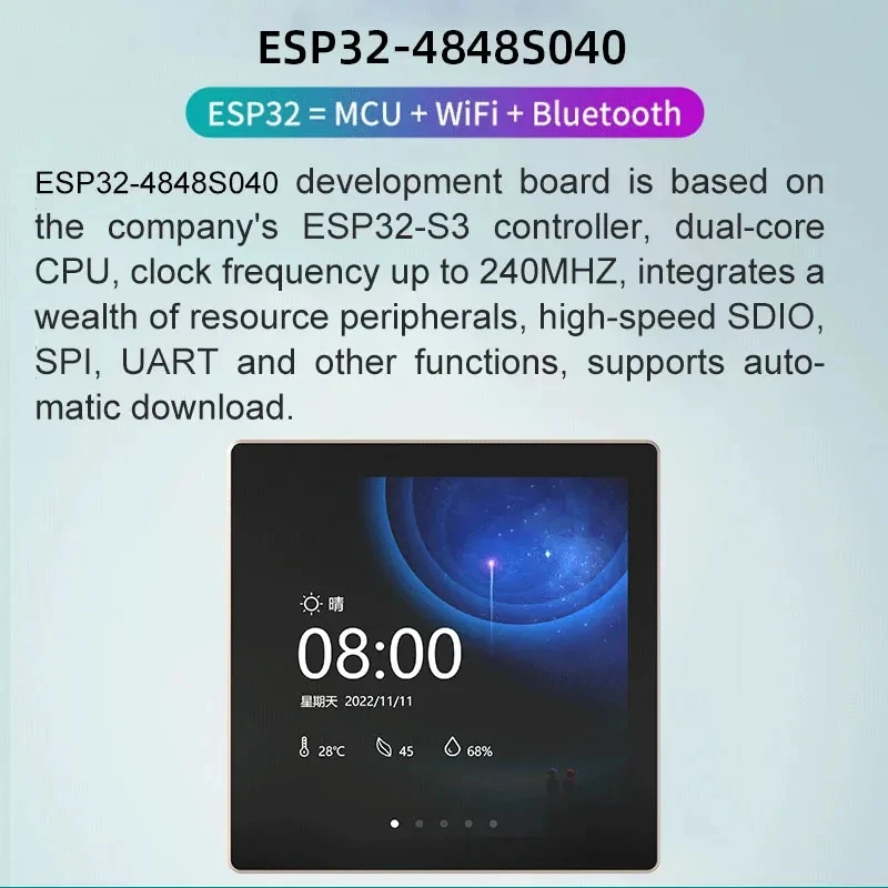 ESP32-S3 Arduino Placa de Desenvolvimento LVGL, Wi-Fi, Bluetooth, 86 Box, 4.0 "Smart Display, tela de toque capacitiva, LCD com Demo