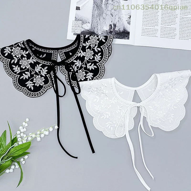 

（Summer4）Women Girls Lace Fake Collar Shoulder Wrap Detachable Mesh Embroidery Floral Lace Shawl Wrap Cape Half Shirt Collar