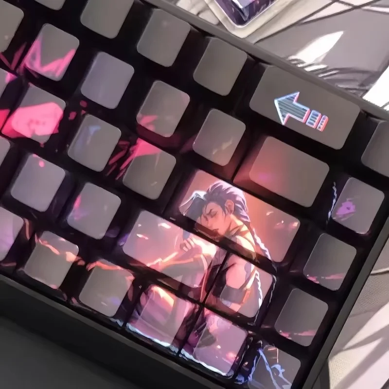 Jinx Theme Keycaps 130 Keys Side Engraved Translucent Pbt Material Thermal Sublimation Process Mechanical Keyboard Mouse Keycaps