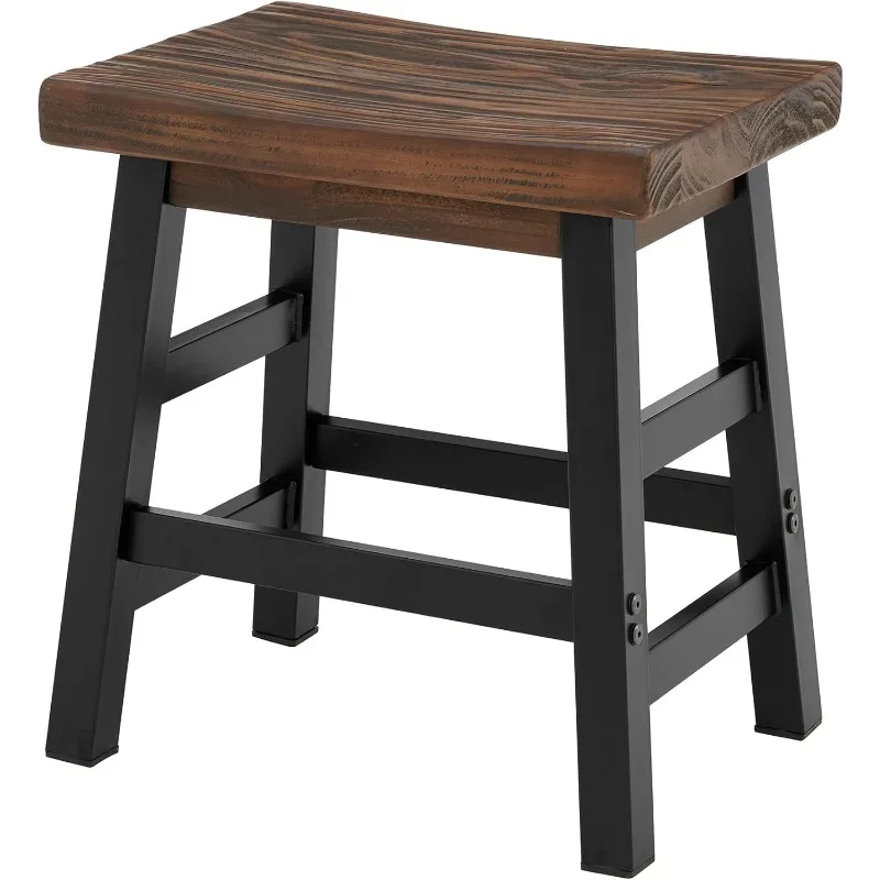 

Rustic Farmhouse Barstool - 20-Inch Height, Solid Pine Wood Seat with Solid Finish, Strong Metal Legs, Perfect for Dining