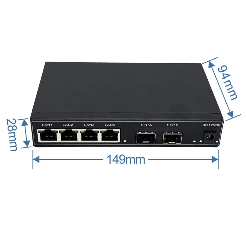 Wall Mounted 4 Port 10/100/1000Mbps Ethernet PoE Switch Gigabit Unmanaged Network PoE Switch with 2 SFP Ports