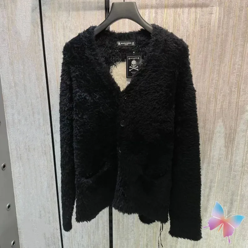 Winter High Street Warm Cashmere Jacket Black Skull Print V-neck Ribbon Button Cardigan MMJ Coats Men Women Sweater