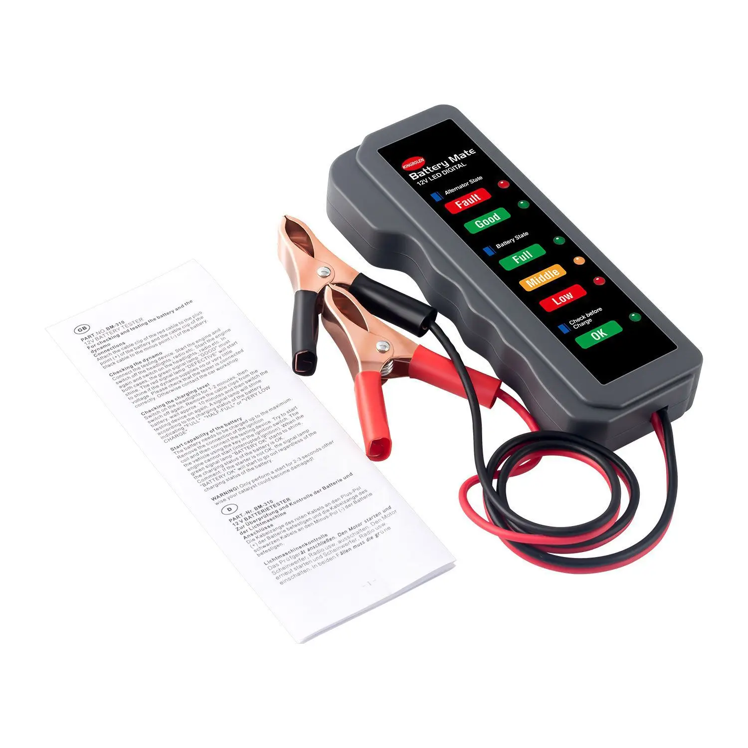 12V General Motors Motorcycle Battery Tester - Quick fault detector, alternator tester and diagnostic tool with LED display