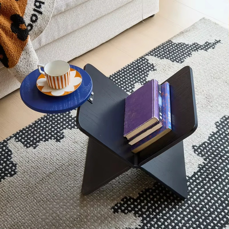 

Lightweight luxury solid wood multi-layer side table compact style foldable magazine rack office color contrast