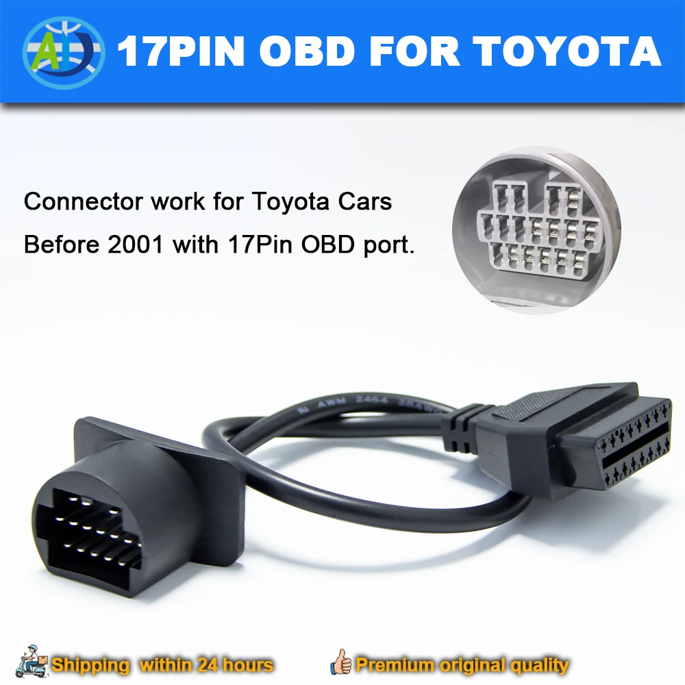 17Pin OBD Diagnostic Cable For Toyota Car Before 2001 OBDII Diagnostic Adapter 17Pin OBD1 to 16Pin OBD2 Adapter Cable for Toyota