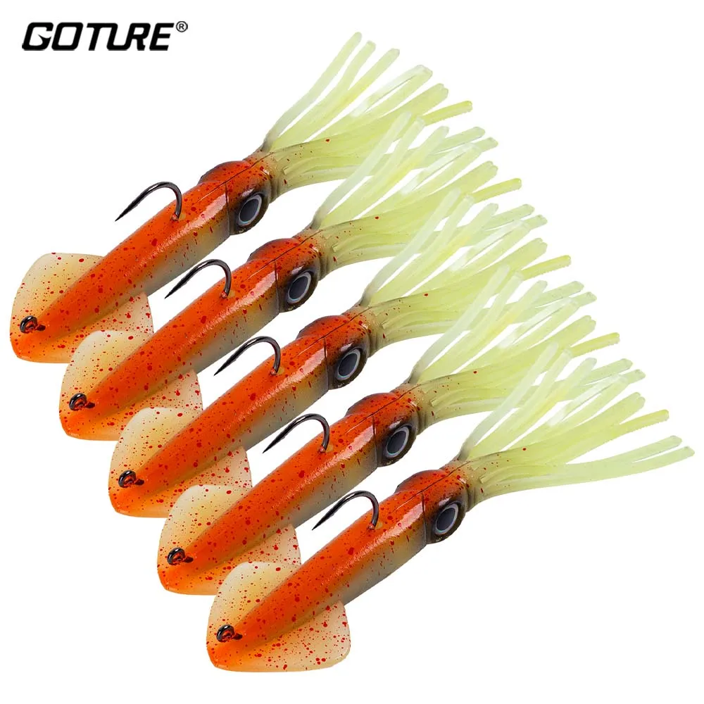 

Goture Squid Soft Fishing Lure 14cm 36g Bionic Octopus Jig Lure Silicone Luminous Artificial Bait Mix Color for Sea Boat Fishing