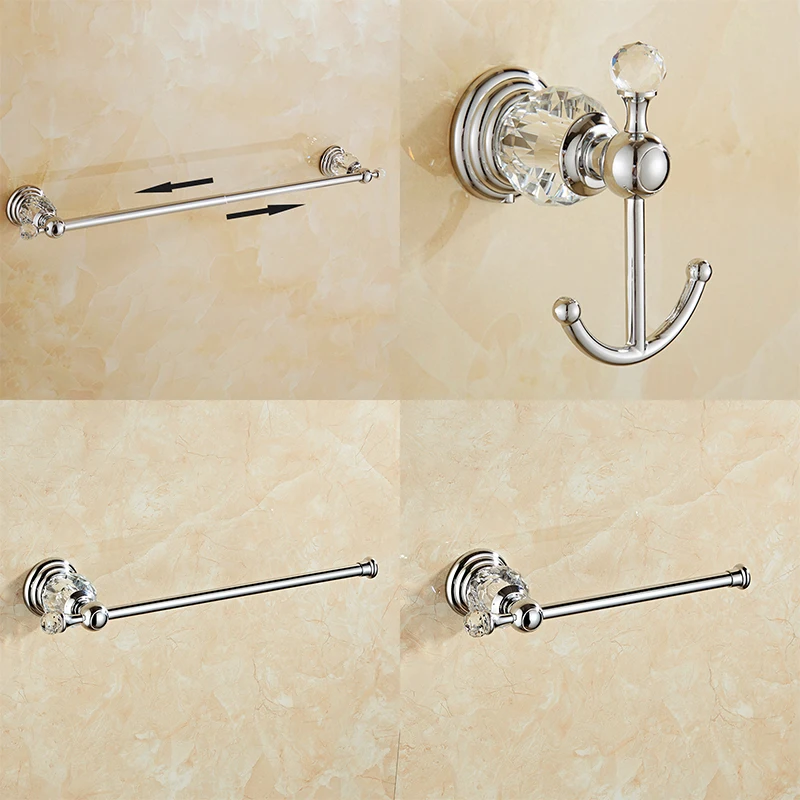 ELLEN Golden Crystal Bathroom Hardware Set Adjust Towel Rack Towel Holder Toilet Paper Holder Robe Hook EL2001G