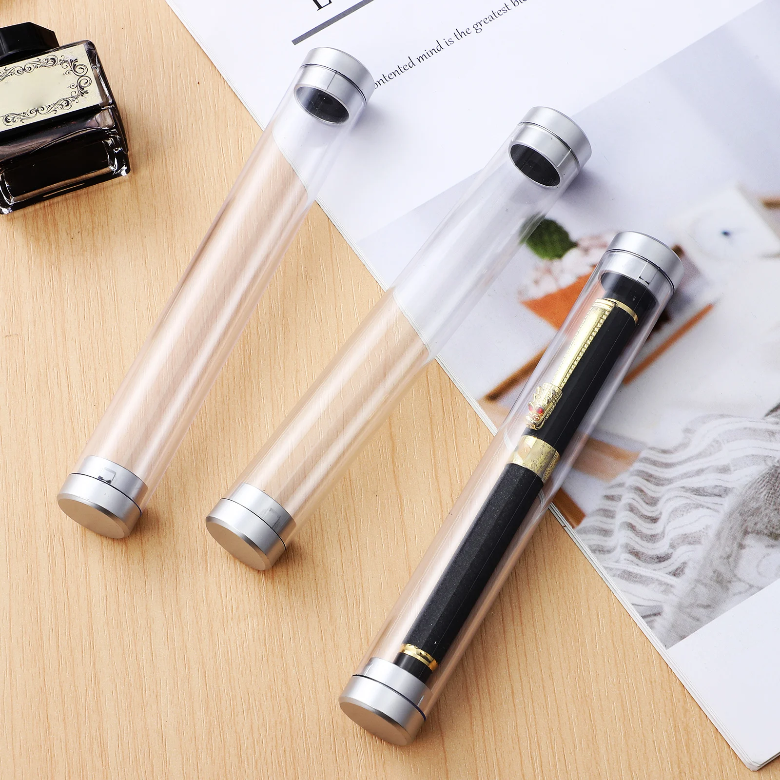 

Acrylic Cylinder Case Transparent Single Holder Tube Storage Box For Fountain Pens Ballpoint Pens Supplies