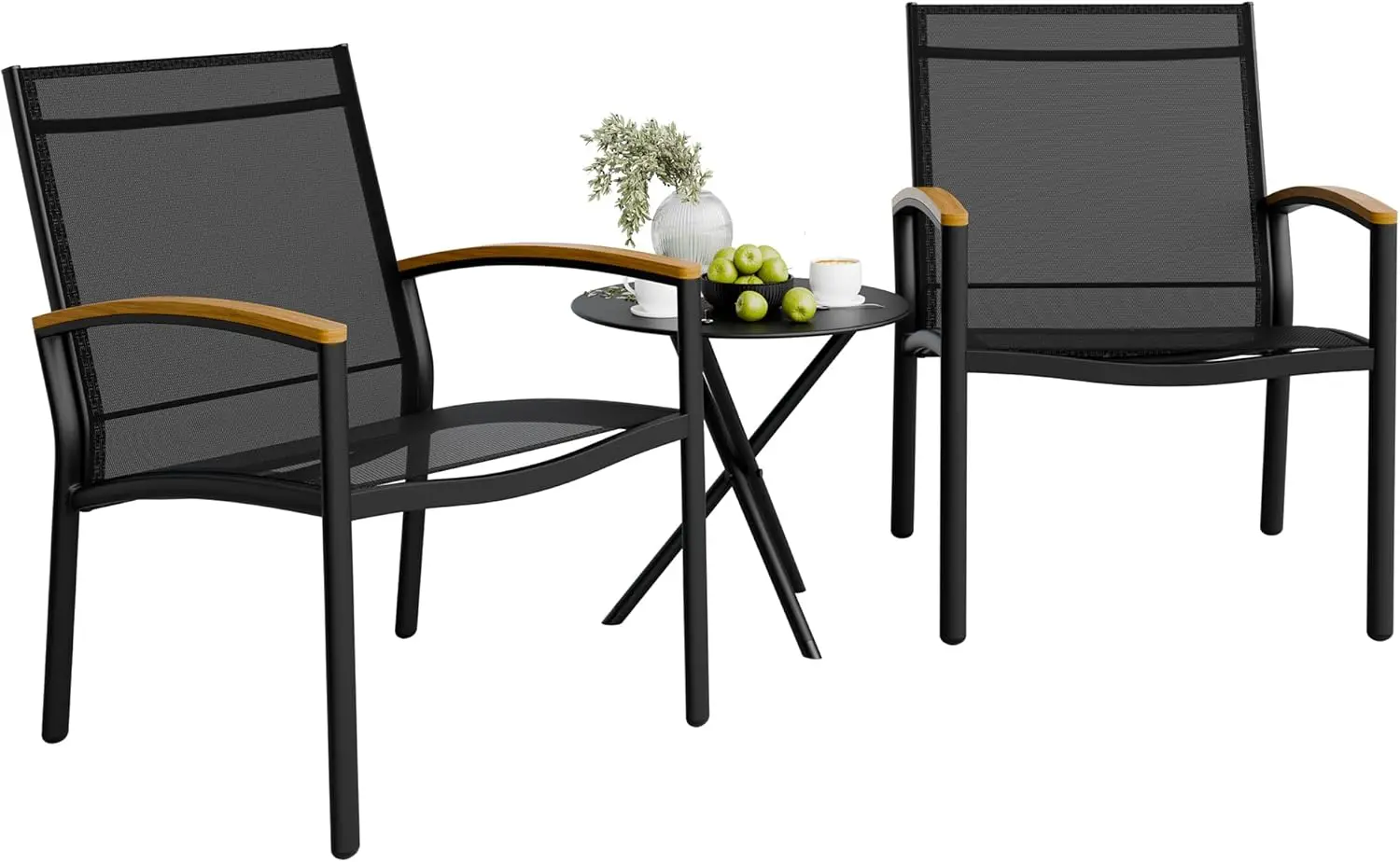 

3-Piece Outdoor Patio Set with Textilene Fabric Chairs and Table for Garden, Balcony, Porch in Black