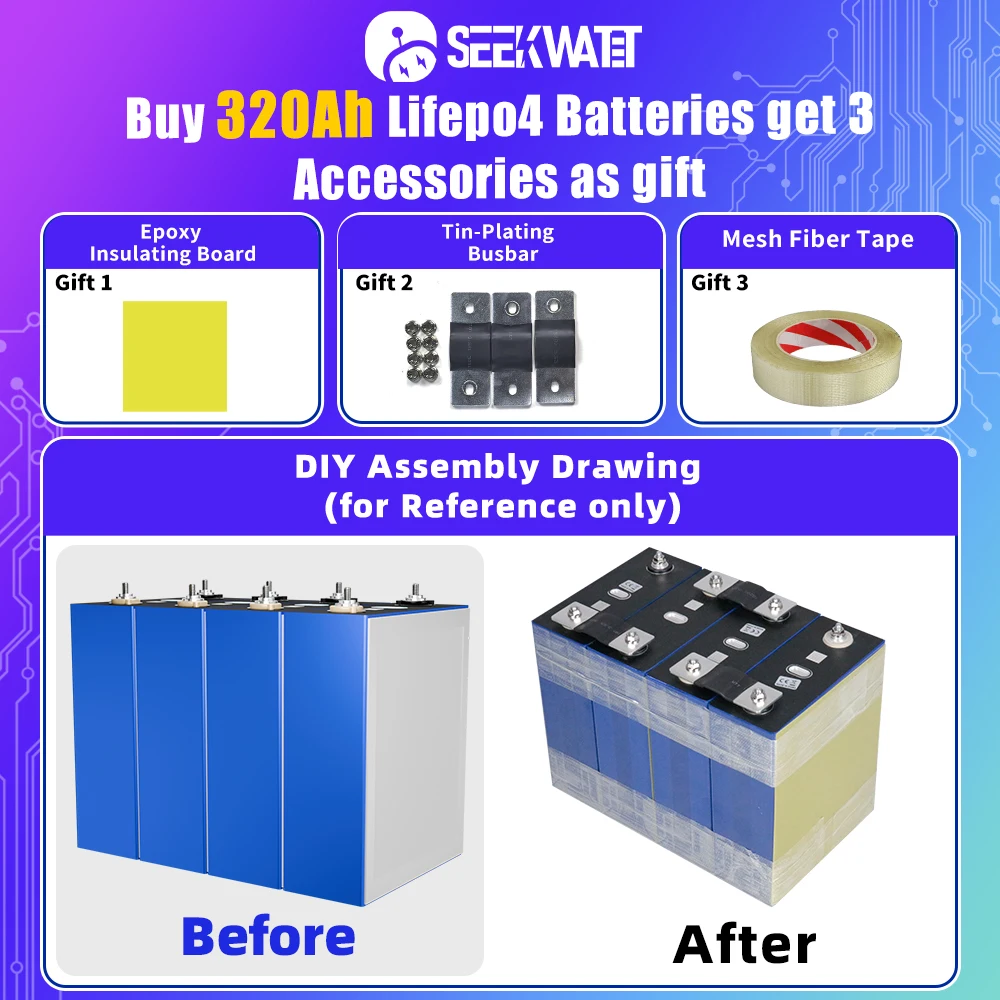 US Stock 320Ah 3.2V Grade A LiFePO4 Battery 8000+ Cycles Deep Cycle Rechargeable Cells DIY 12V 24V 48V For Solar RV Camping EV Yacht