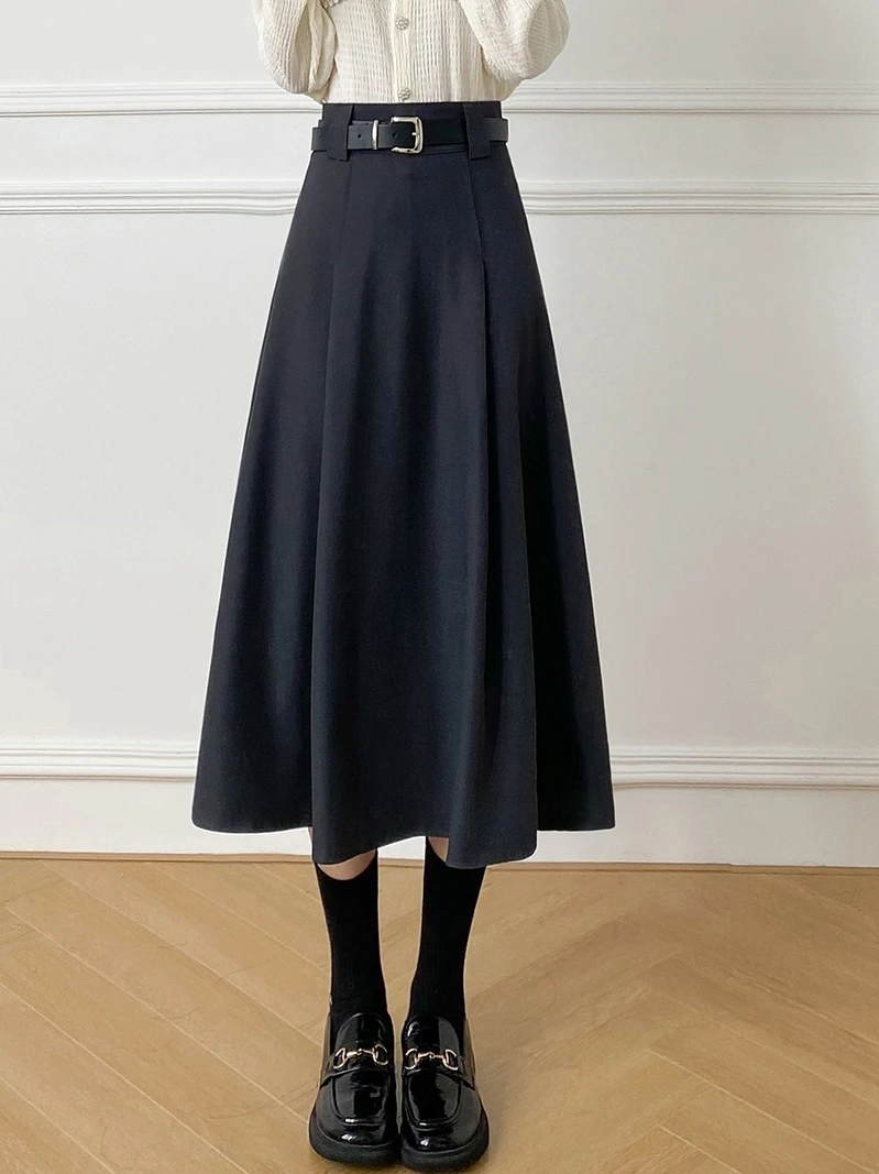 

High Waist Midi Skirt Women's Draped A-Line Umbrella Skirt Commute Suit Skirt Polyester Non-Stretch High Waist Skirt