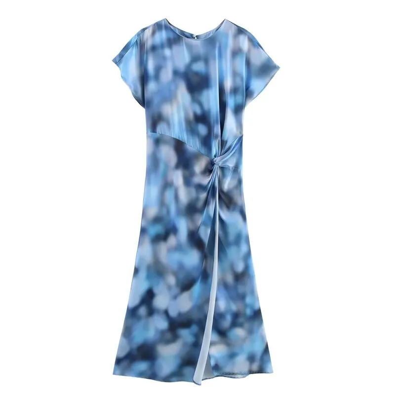 Vestido Midi de Satén de Seda con Estampado Floral Versátil para Mujer, Primavera Verano 2025, Estilo Casual, Tela de Calidad...