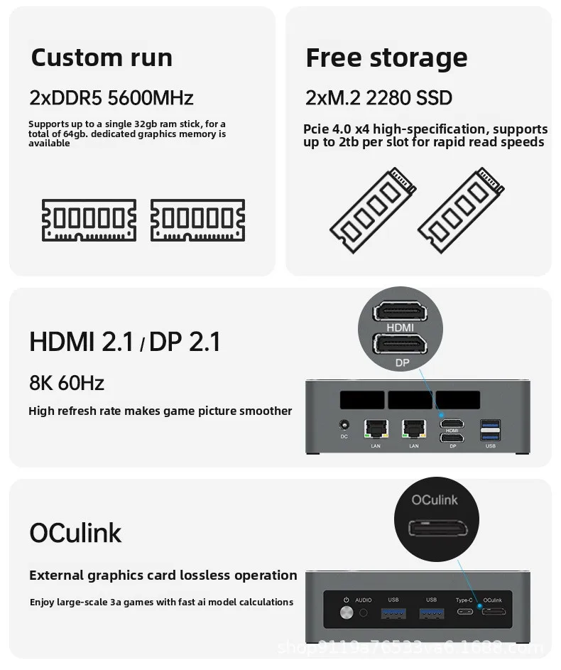 لـ Core Ultra7 165H Mini PC Host Office Entertainment Gaming AI Design للاستخدام المنزلي المحمول #6