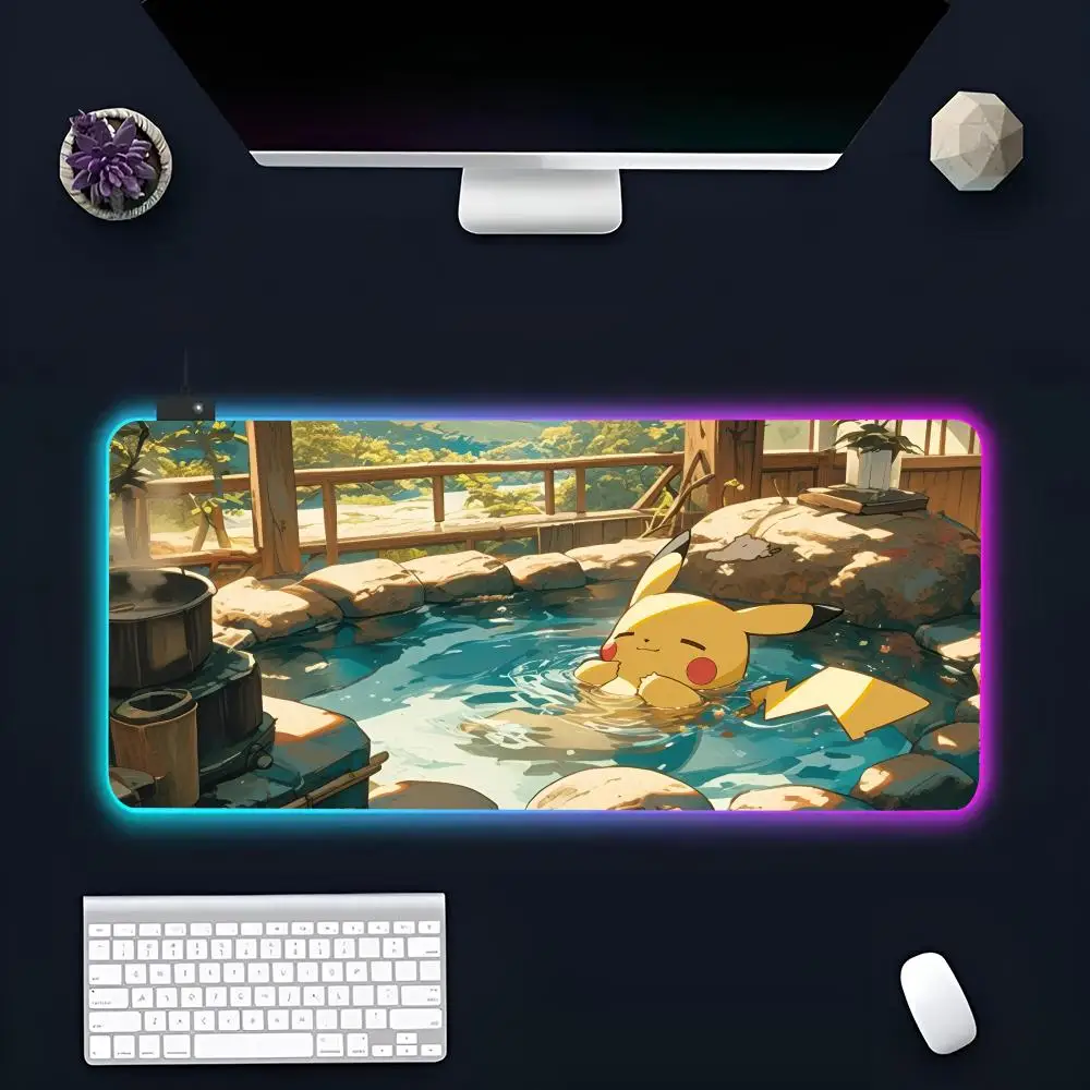 Anime Game P-Pikachu MINISO Mouse Pad RGB Gaming Mousepad LED Large Gamer Mousepads XXL Keyboard Pads Luminous Desk Mat Backlit