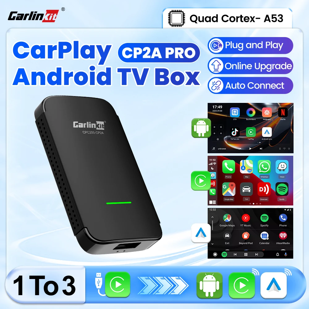CarlinKit 4.0 CP2A Pro 3-In-1 Android TV Box CarPlay Ai Box Support Netflix YouTube Wireless CarPlay &Android Auto Smart Car Box