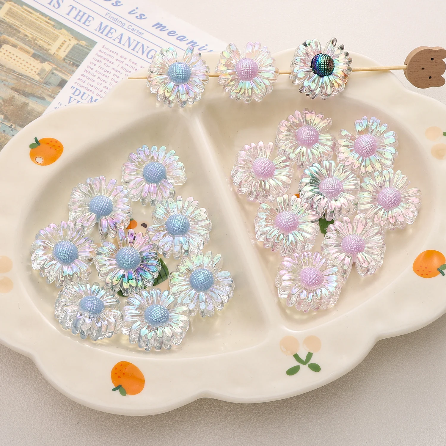 

2pcs Acrylic Beads Colorful Transparent Sunflower Spacer Beads Charm Loose Beads For Jewelry Making DIY Phone Chain Bracelet